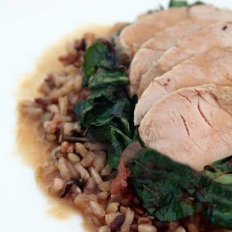 Pork Roasted Tenderloin with Appled Sauce, Appled Wild Rice, and Greens
