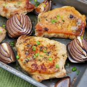 Pork Chops with Chive Butter and Balsamic Roasted Onions