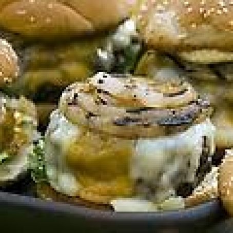 Hamburger with Double Cheddar Cheese, Grilled Vidalia Onion and Horseradish Mustard