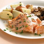 Roasted Salmon with White Wine Sauce