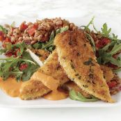 Chicken Cutlets with Cacciatore Farro Salad and Red Pepper Aïoli