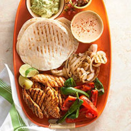 Grilled Chicken-Finger Fajitas with Peppers and Onions