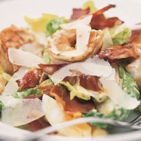 Caesar salad with grilled king prawns