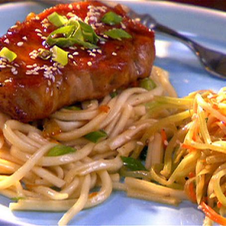 Pork Chops with Orange Soy Glaze and Udon Noodles