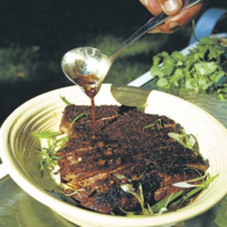 Grilled Flank Steak with Five-Spice Rub & Sesame-Soy Sauce