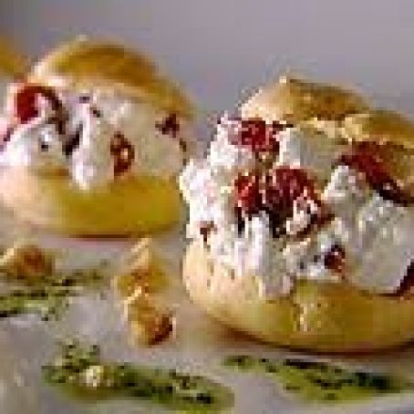 Goat Cheese and Sun Dried Tomato Profiteroles with Herb Oil