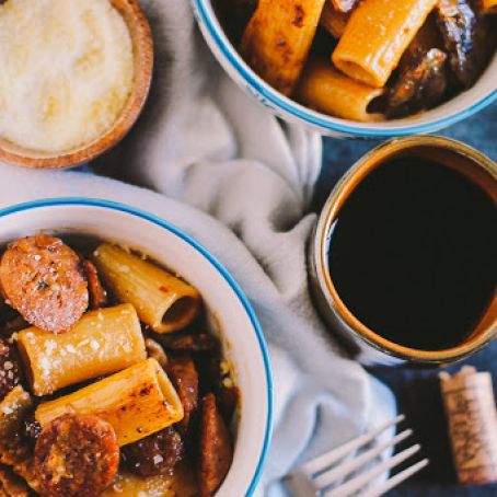 marsala pasta with spicy italian sausage & mushrooms