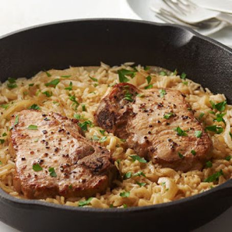 Skillet Pork Chops and Rice for Two