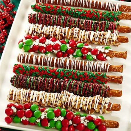 Caramel dipped, chocolate covered pretzel rods...