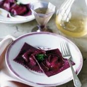 Beet Ravioli Stuffed with Ricotta, Goat Cheese, and Mint