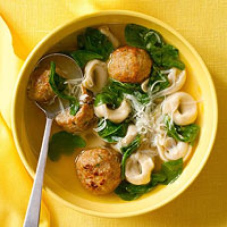 Cheesy Chicken Meatball-and-Tortellini Soup