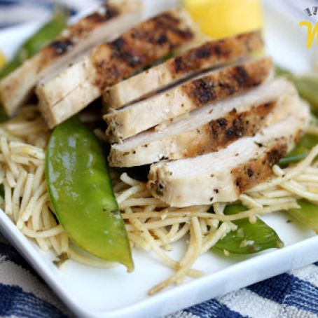 Grilled Chicken Over Lemon & Garlic Pasta