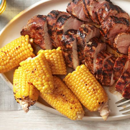 Grilled Pork Tenderloin With Corn on the Cob