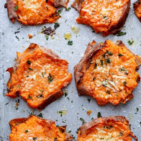 Z_Garlic Butter Smashed Sweet Potatoes with Parmesan Cheese