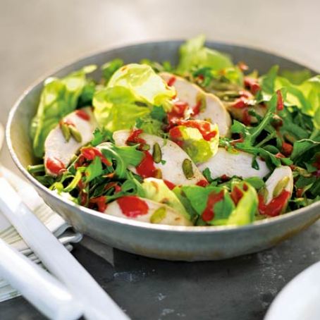 Chicken, Bibb, and Arugula Salad with Raspberry Vinaigrette