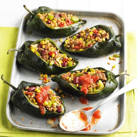 Stuffed Poblano Chiles with Sausage & Corn