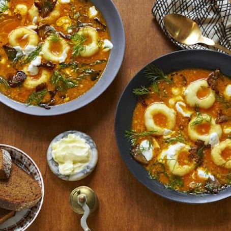 Silesian Dumplings in Carrot Broth (Kluski Slaskie)