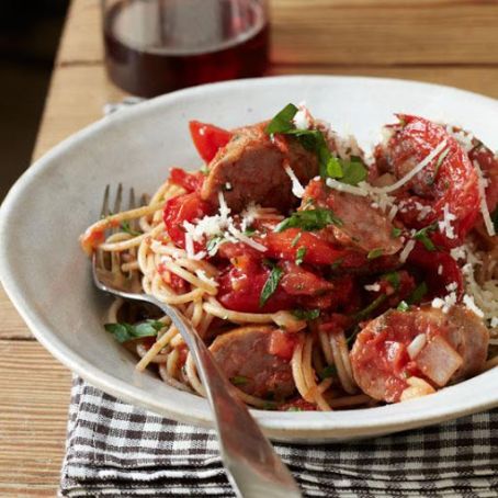 Whole-Wheat Spaghetti with Sausage and Peppers