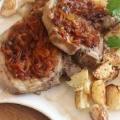 Beer-Brined Pork Chops with Barbecue Onions