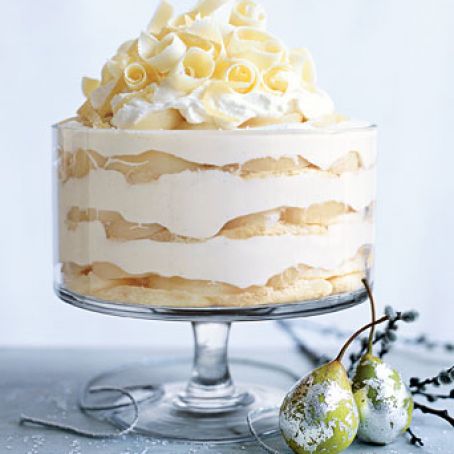 White Chocolate Tiramisu Trifle with Spiced Pears