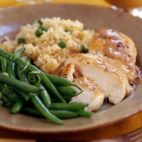 Chicken with Apple Gravy, Rice Pilaf and Green Beans